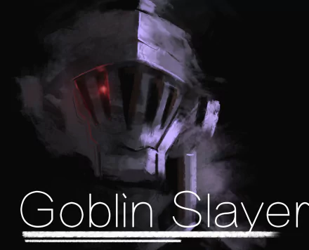 HD PC desktop wallpaper featuring a dark, atmospheric close-up of Goblin Slayer’s helmet from the anime Goblin Slayer.