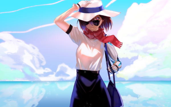 Anime Original Scarf Ocean Hat Bag Pink Eyes HD Wallpaper | Background Image