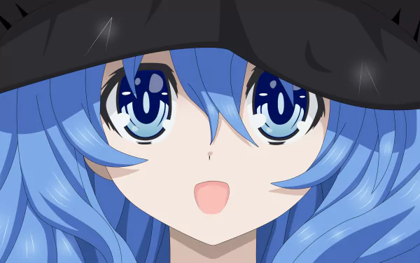 Close-up of Yoshino from Date A Live with striking blue eyes and blue hair in a vibrant 4K Ultra HD anime wallpaper.