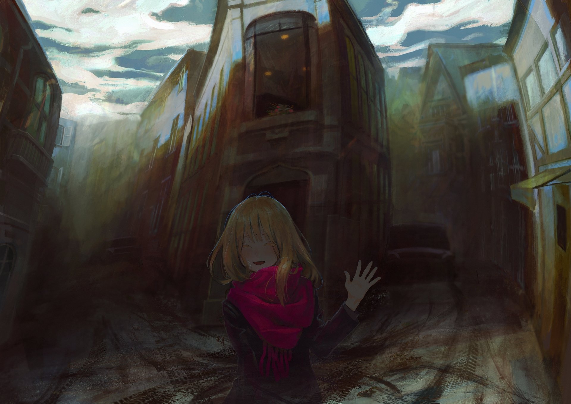 Download Smile Scarf Blonde Short Hair Anime Original HD Wallpaper by 天通