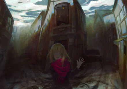 smile scarf blonde short hair Anime Original HD Desktop Wallpaper | Background Image