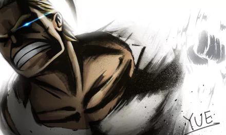 Dynamic 4K Ultra HD anime wallpaper featuring Toshinori Yagi, known as All Might, from My Hero Academia in a powerful, action-packed pose.