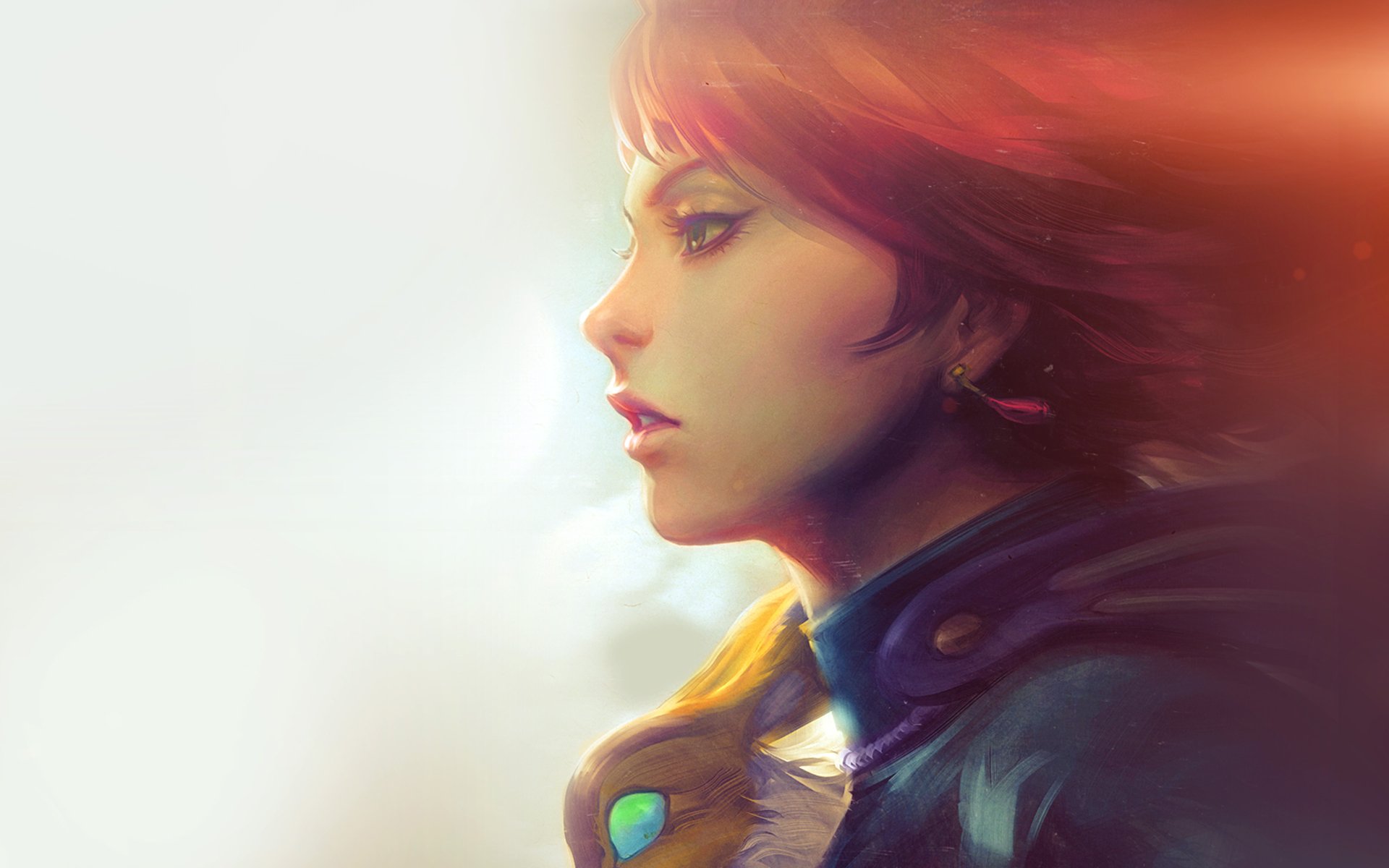 Digital 4K Ultra HD anime-style portrait of a red-haired character inspired by Nausicaa of the Valley of the Wind, set against a soft, glowing background.