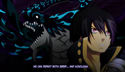 HD anime desktop wallpaper featuring Zeref Dragneel and Acnologia from Fairy Tail, showcasing intense character designs and dramatic dark tones.