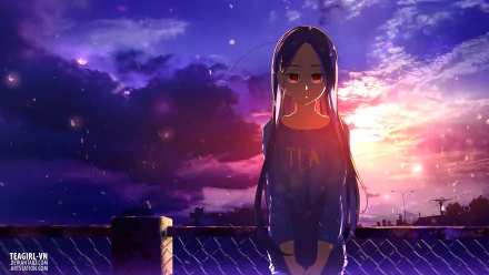 town roof red eyes cloud sunset Anime Original anime sunset HD Desktop Wallpaper | Background Image