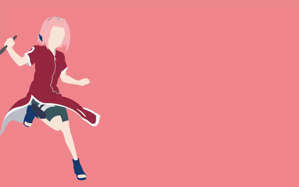 4K Ultra HD anime PC wallpaper: Sakura Haruno from Naruto in a dynamic fighting pose on a clean solid pink background.