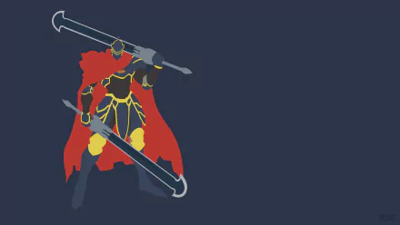 Minimalist HD anime desktop wallpaper featuring Ainz Ooal Gown from Overlord wielding two large swords against a dark background.
