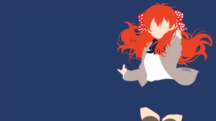 Minimalist HD PC wallpaper of Chiyo Sakura from Monthly Girls’ Nozaki-kun: red-haired schoolgirl in uniform with flowing twin tails set against a solid navy background.