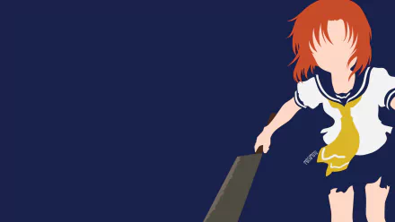 HD PC desktop wallpaper of Rena Ryūgū (Higurashi When They Cry): cropped orange-haired schoolgirl in uniform holding a large wooden bat against a deep blue background.