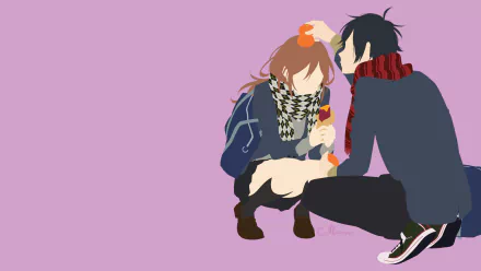 HD anime wallpaper featuring Izumi Miyamura and Hori Kyouko from Hori-san To Miyamura-kun with a minimalist purple background.