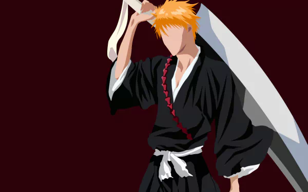 HD anime desktop wallpaper featuring Ichigo Kurosaki from Bleach holding his large sword, Zangetsu, against a dark background.