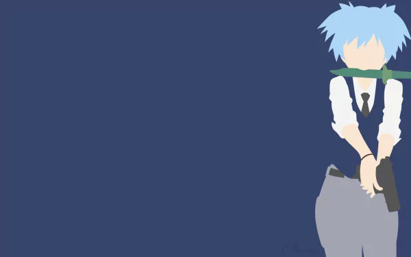 HD PC desktop wallpaper featuring Nagisa Shiota from the anime Assassination Classroom, depicted in a stylized, minimalist design with a dark blue background.