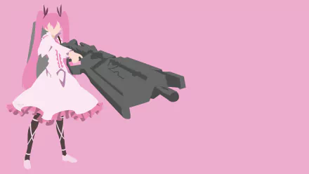 Mine (Akame ga Kill!) anime character aiming a giant rifle on a flat pink background — 4K Ultra HD PC desktop wallpaper/background.