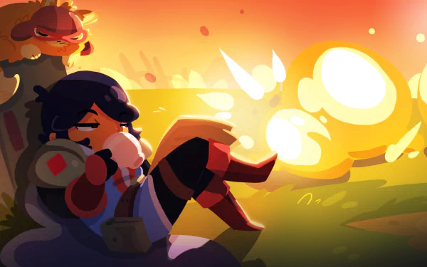 HD desktop wallpaper featuring characters from Full Metal Furies in action with an explosive backdrop.