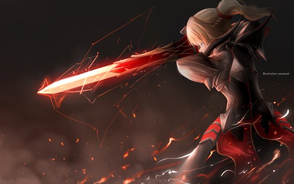 Anime Fate/Apocrypha Fate Series Saber of Red Mordred Weapon Sword Armor Fate Saber Blonde Ponytail Blue Eyes HD Wallpaper | Background Image
