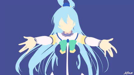 Aqua (KonoSuba) anime illustration from KonoSuba - God’s blessing on this wonderful world!!, stylized 8K Ultra HD PC desktop wallpaper of Aqua with arms outstretched.