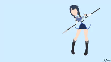Sachi (Sword Art Online) in a blue battle outfit wielding dual spears on a pale blue field — anime 8K Ultra HD PC desktop wallpaper/background.