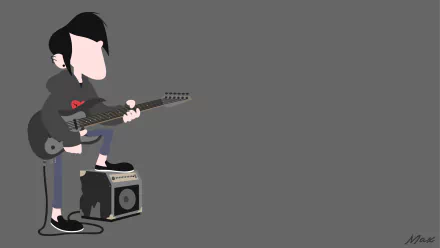 HD PC desktop wallpaper of Robbie Valentino from the TV show Gravity Falls: stylized flat art of him playing an electric guitar on an amp against a gray background.