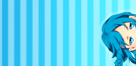 HD PC desktop wallpaper featuring vibrant blue tones and an anime character from Mushoku Tensei: Jobless Reincarnation with striped background.