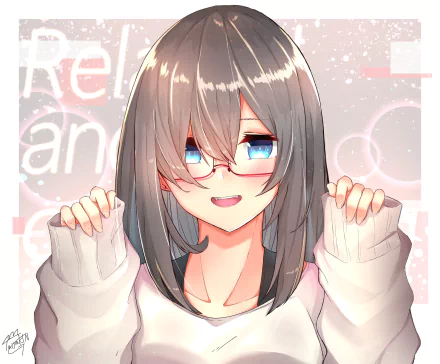 Anime-style HD desktop wallpaper depicting a character with short hair, blue eyes, and glasses smiling warmly against a soft, pastel background.