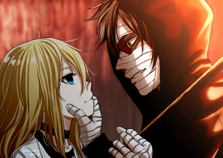 4K Ultra HD anime wallpaper featuring Zack and Rachel Gardner from Angels of Death in an intense close-up scene.