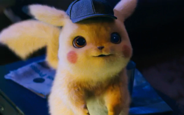 HD desktop wallpaper featuring Detective Pikachu from the Pokémon movie, Pokémon Detective Pikachu, wearing a hat.