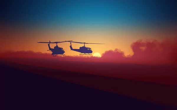sunset helicopter military Bell UH-1 Iroquois HD Desktop Wallpaper | Background Image