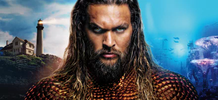 Jason Momoa as Aquaman in a striking 8K Ultra HD wallpaper, showcasing his powerful presence against an oceanic backdrop. A vibrant tribute to the iconic movie character.