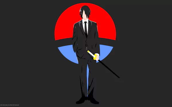 Sasuke Uchiha of the Uchiha Clan from Naruto/Boruto in a black suit with black hair, holding a sword before a red-blue circle — anime 8K Ultra HD PC desktop wallpaper.