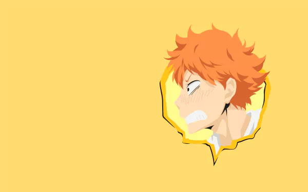 Shōyō Hinata from Haikyū!! in a dynamic pose against a solid yellow background, rendered in 4K Ultra HD for PC desktop wallpaper use.
