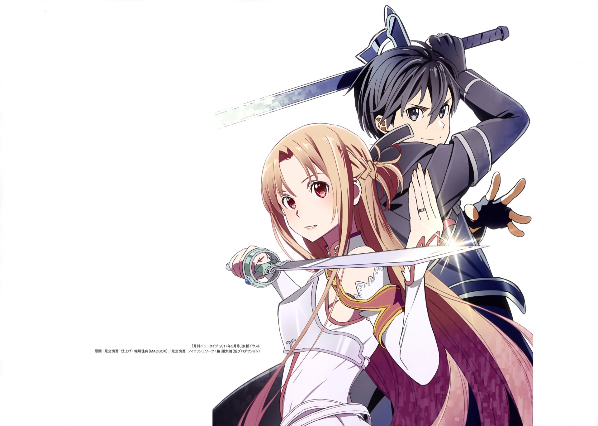 Kirito and Asuna from Sword Art Online pose ready for battle in this vibrant 4K Ultra HD anime desktop wallpaper.