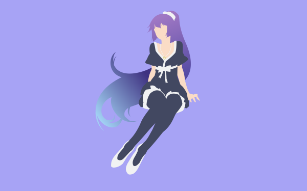 Anime Monogatari (Series) Hitagi Senjōgahara Purple Hair Maid Thigh Highs Long Hair Necklace Dress Black Dress Minimalist HD Wallpaper | Background Image