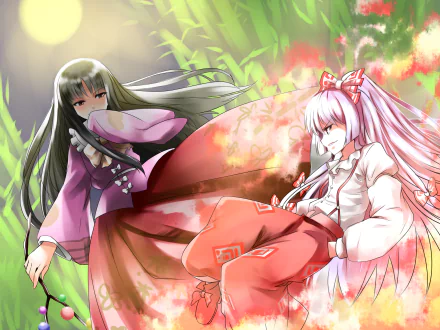 Fujiwara no Mokou Kaguya Houraisan Anime Touhou HD Desktop Wallpaper | Background Image
