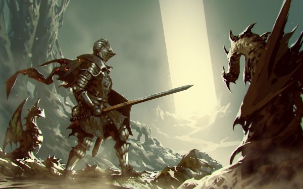 Fantasy Knight Armor Sword Dragon Warrior HD Wallpaper | Background Image