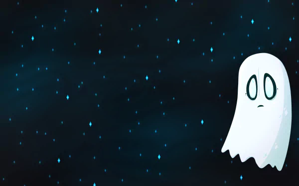 HD PC desktop wallpaper featuring Napstablook from the video game Undertale against a dark starry background.