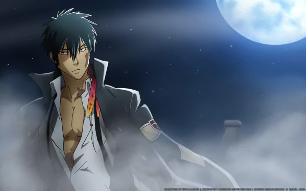 HD PC desktop wallpaper featuring Xanxus from the anime Katekyō Hitman Reborn! against a moonlit night sky with mist.