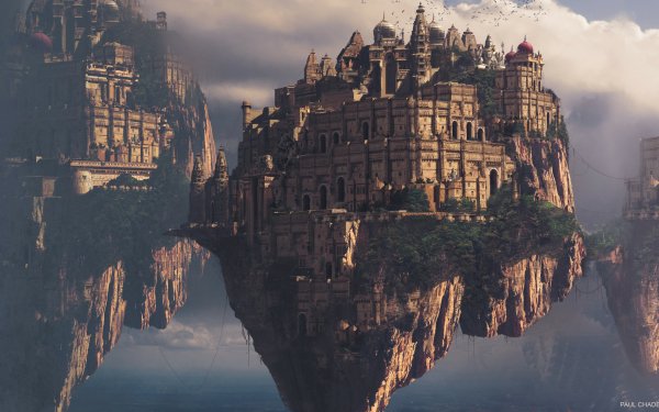 Fantasy City Sky Floating Island HD Wallpaper | Background Image