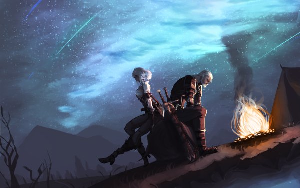 Video Game The Witcher 3: Wild Hunt The Witcher Ciri Geralt of Rivia Bonfire Night Wallpaper