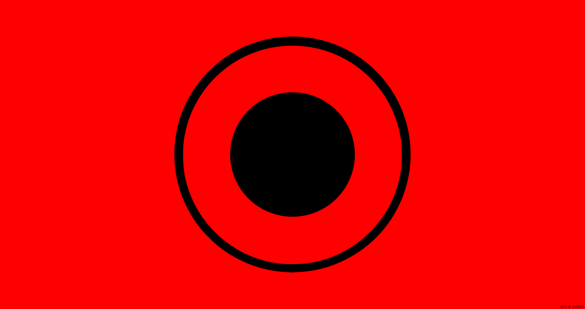 Minimalist Tokyo Ghoul anime 8K Ultra HD PC wallpaper — bold red background with concentric black eye motif inspired by Tokyo Ghoul:re and Tokyo Ghoul √A.