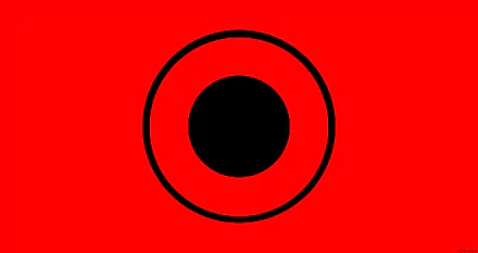 Minimalist Tokyo Ghoul anime 8K Ultra HD PC wallpaper — bold red background with concentric black eye motif inspired by Tokyo Ghoul:re and Tokyo Ghoul √A.