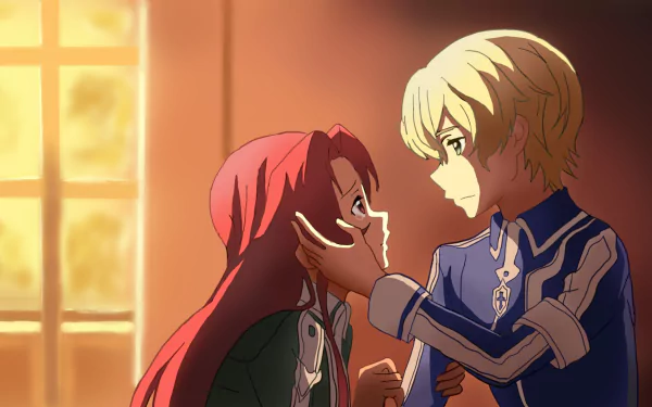 Eugeo and Tiese Shtolienen from Sword Art Online: Alicization share a heartfelt moment in this HD anime desktop wallpaper.