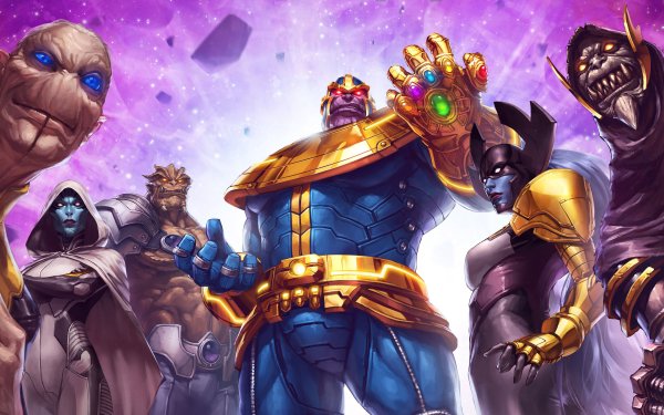 Video Game Marvel: Future Fight Thanos Infinity Gauntlet Ebony Maw Proxima Midnight Corvus Glaive Black Dwarf Supergiant Armor Alien HD Wallpaper | Background Image