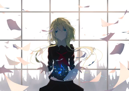 school uniform tears green eyes long hair blonde GUMI (Vocaloid) Anime Vocaloid HD Desktop Wallpaper | Background Image