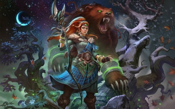 Video Game Smite Artio Bear Orange Hair Braid Green Eyes Night HD Wallpaper | Background Image