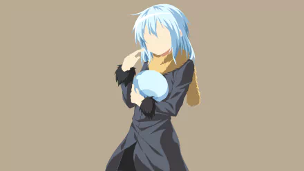 8K Ultra HD anime wallpaper featuring Rimuru Tempest from That Time I Got Reincarnated as a Slime, depicted with blue hair and a dark outfit against a plain background.