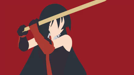 Minimalist anime wallpaper of Akame (Akame Ga Kill!) in silhouette wielding a long blade against a red backdrop — 2K Quad HD PC desktop background