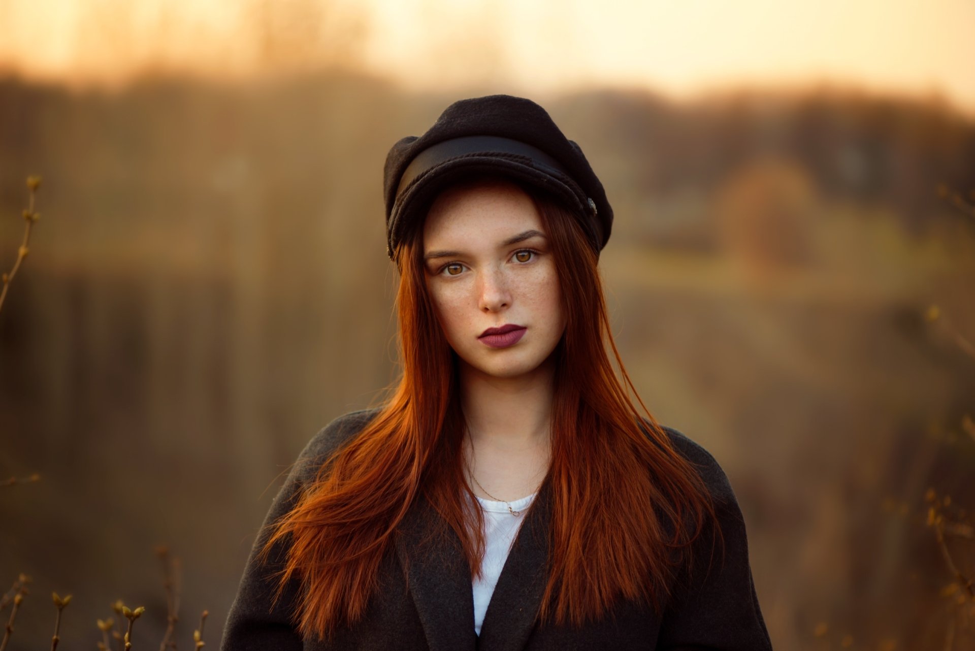 Download Depth Of Field Hat Lipstick Brown Eyes Redhead Woman Model HD ...
