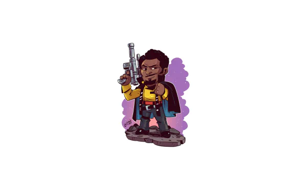 HD PC desktop wallpaper featuring a chibi-style Lando Calrissian from Star Wars, blending sci-fi elements with vibrant, playful design.