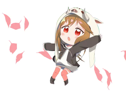 Anime-style original character in a cute animal hoodie with red eyes, rendered as a 4K Ultra HD PC desktop wallpaper and background.