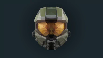 Polygonal Master Chief helmet from Halo Infinite centered on a dark field — 5K Ultra HD PC desktop wallpaper and background.